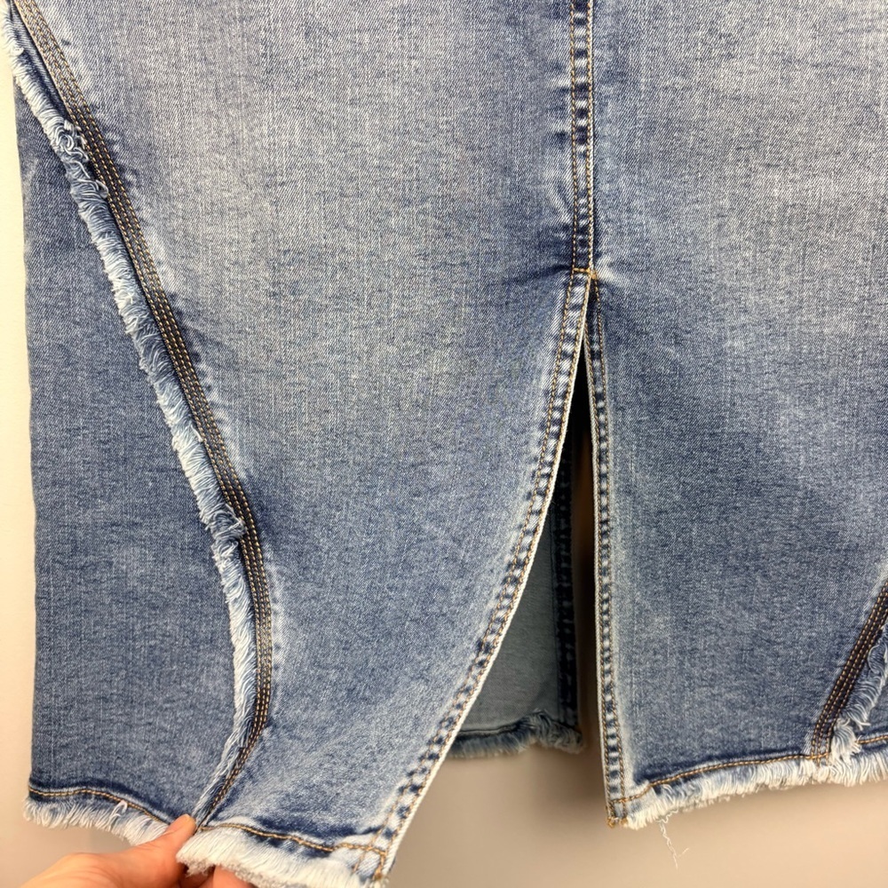 APNY • Fray Hem A-Line Denim Midi Pencil Skirt - Picture 8 of 15
